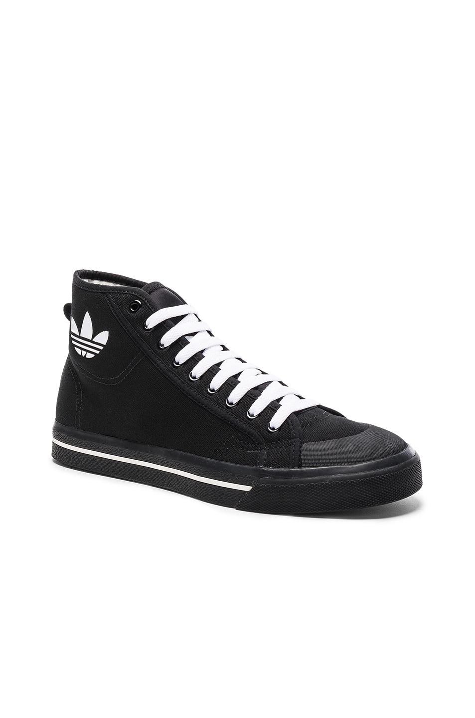 Image 1 of Raf Simons x Adidas Canvas Matrix Spirit High Sneakers in Black & White