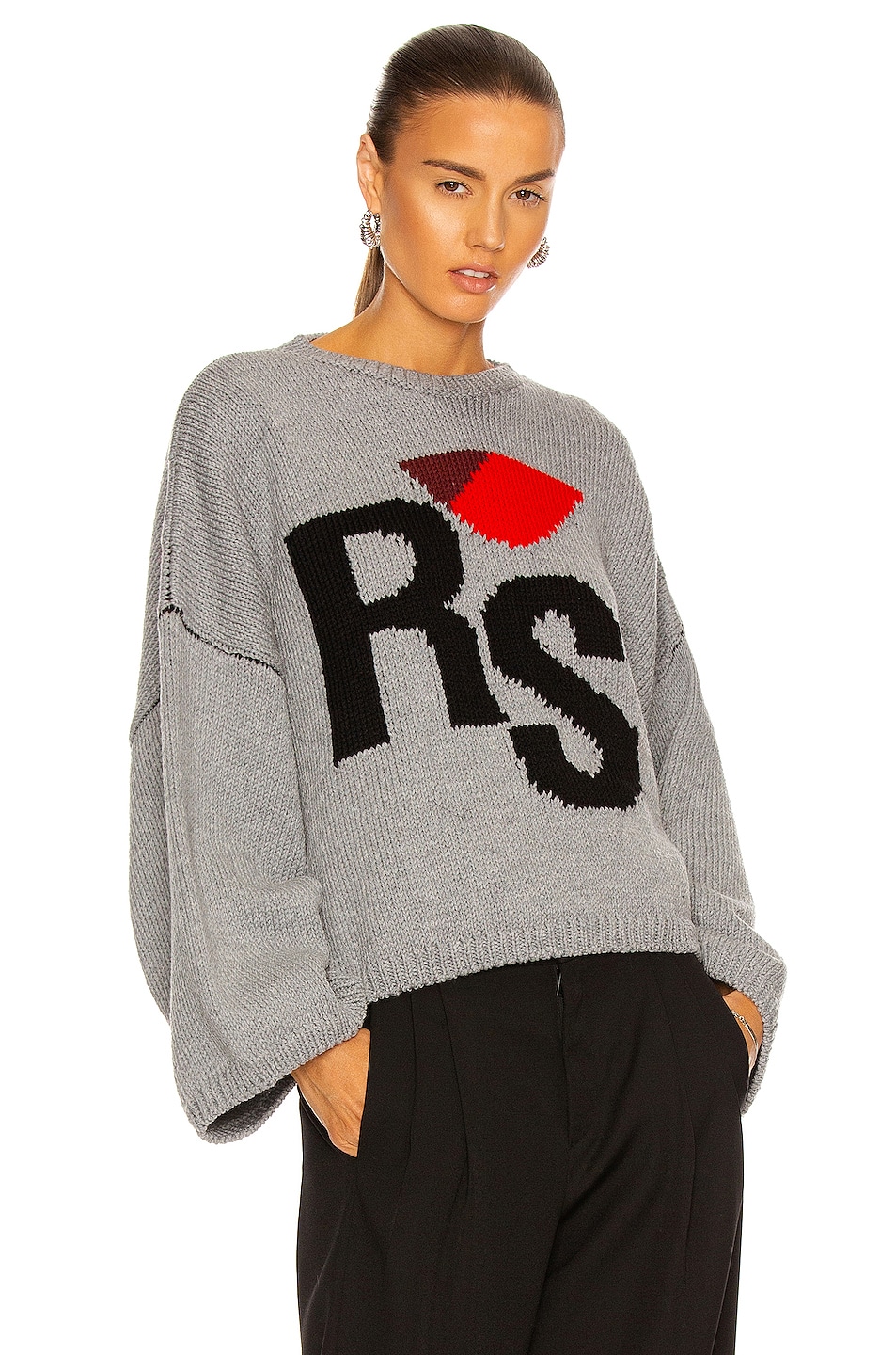 Image 1 of Raf Simons Cropped RS Knit Sweater in Grey