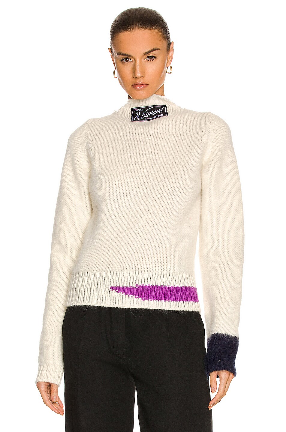 Image 1 of Raf Simons Vintage Knit Contrast Detail Sweater in Pearl