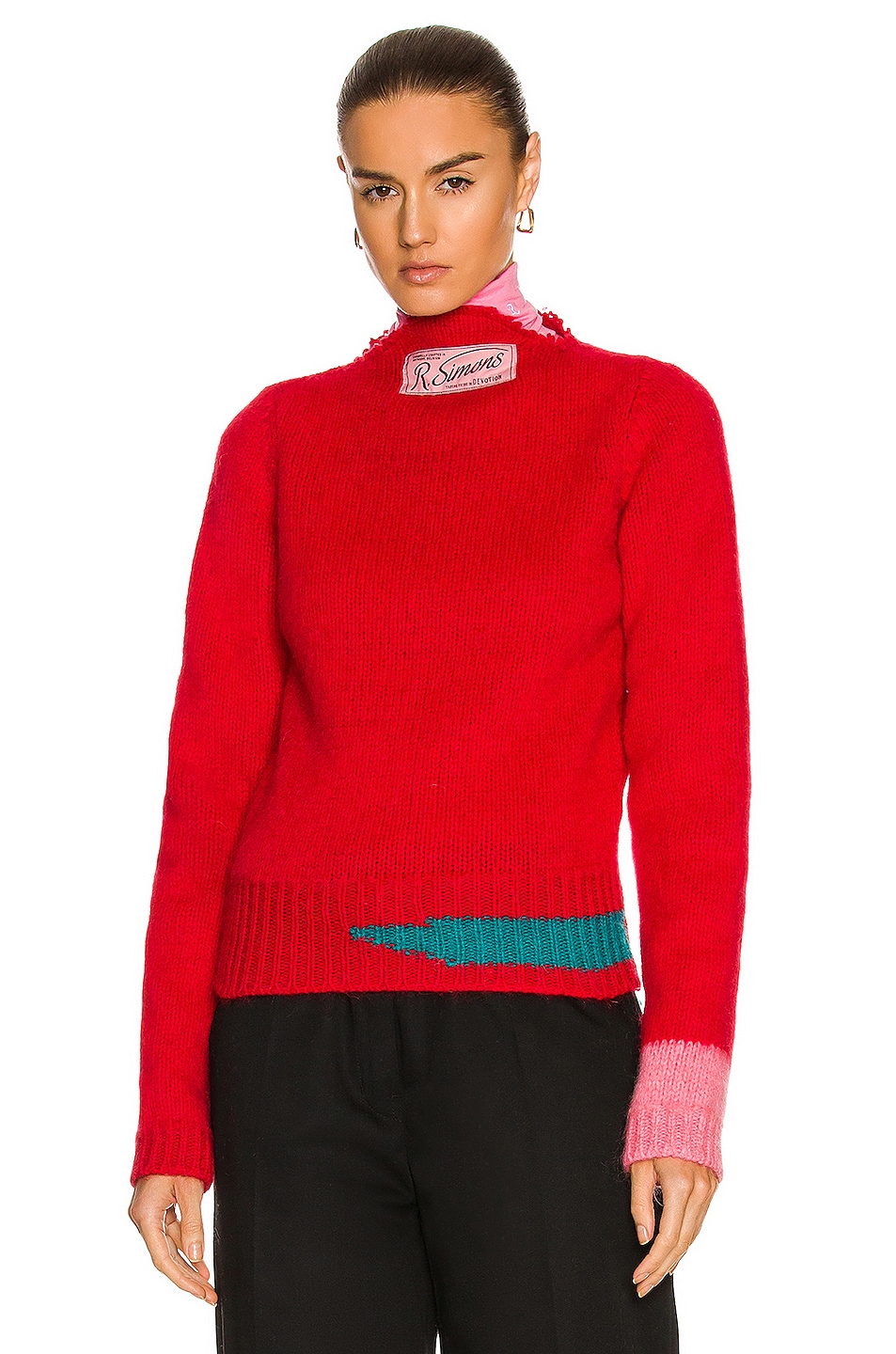 Image 1 of Raf Simons Vintage Knit Contrast Detail Sweater in Red