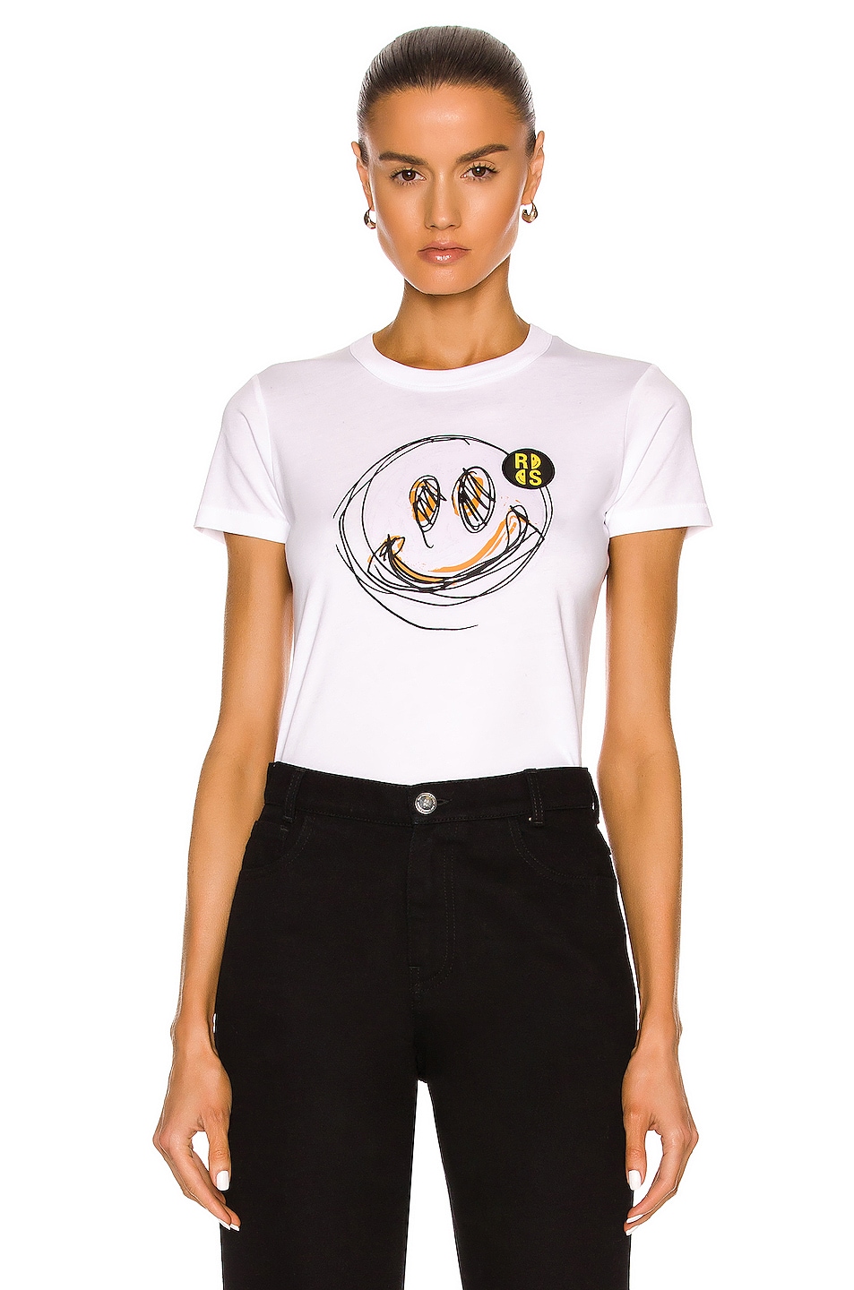 Image 1 of Raf Simons Handdrawn Smiley Tight Fit T-Shirt in White