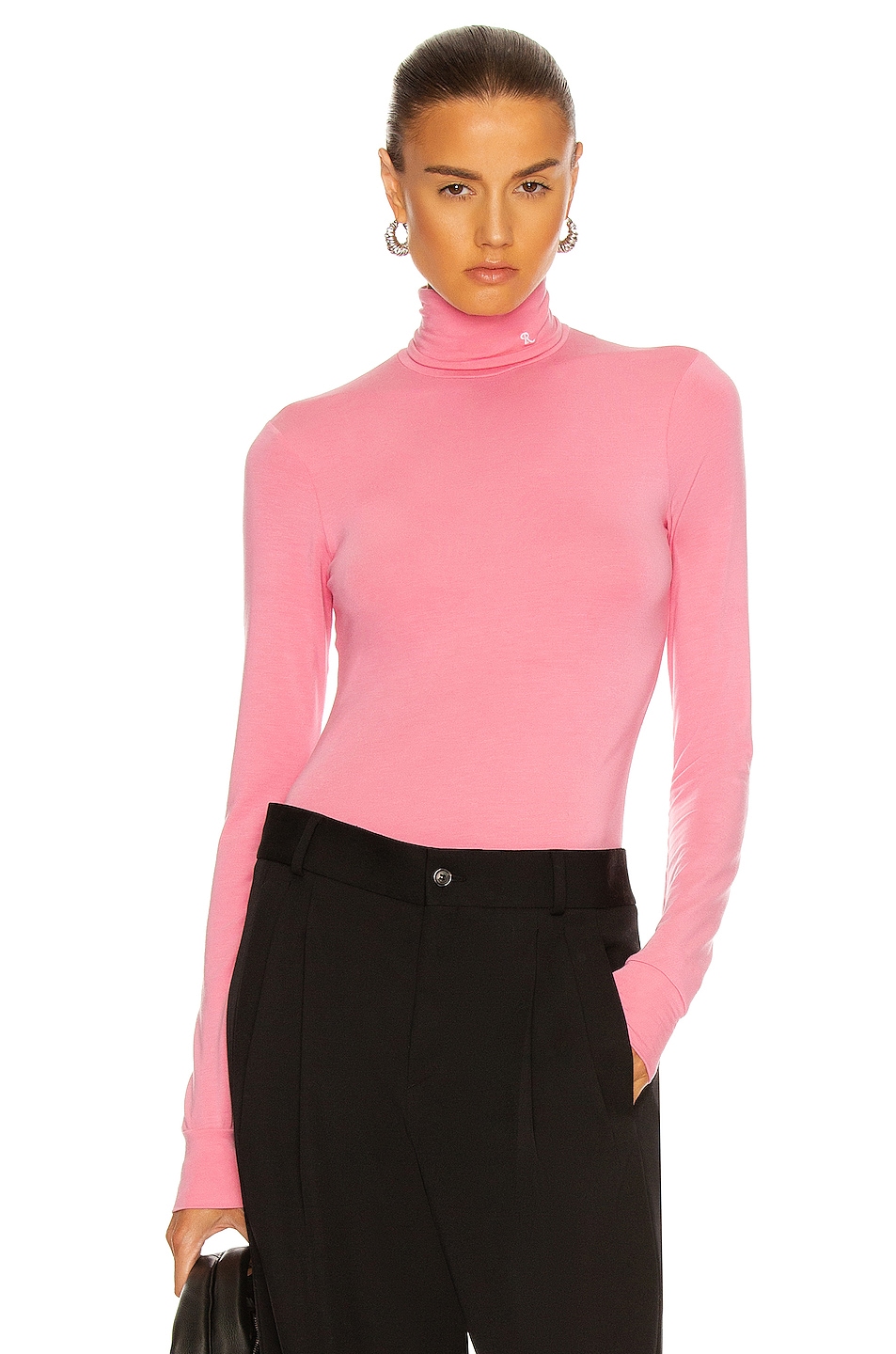 Image 1 of Raf Simons Jersey Turtleneck Top in Pink & White