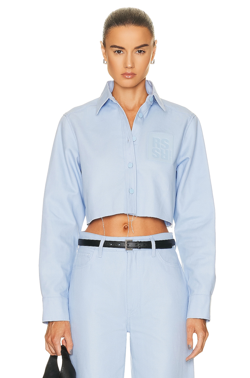 Image 1 of Raf Simons Cropped Denim Shirt in Light Blue