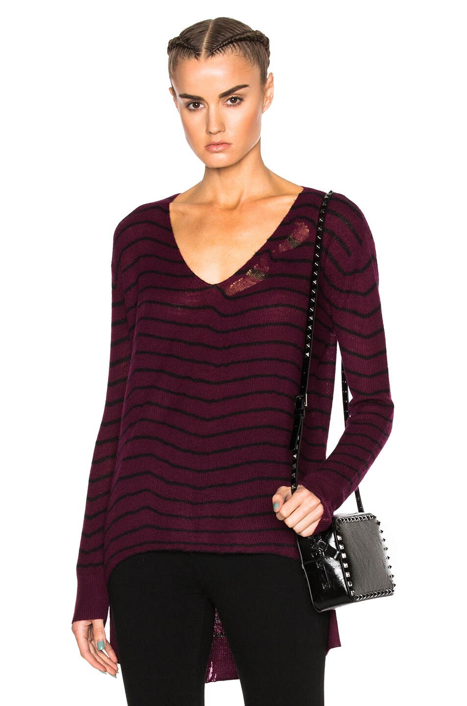 Image 1 of RTA Camille Sweater in Wine Stripe