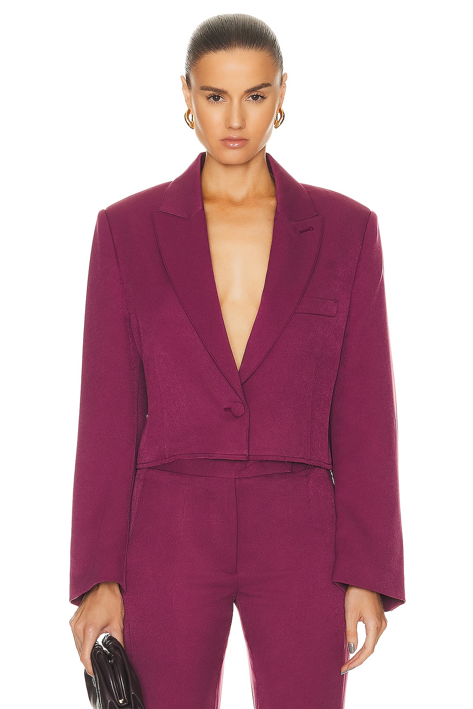 Image 1 of RTA Cropped Single Breasted Blazer in Boysenberry