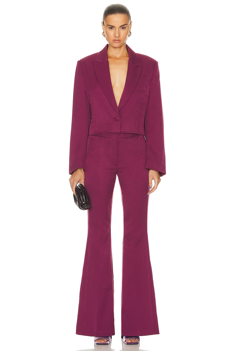 RTA Cropped Single Breasted Blazer in Boysenberry | FWRD