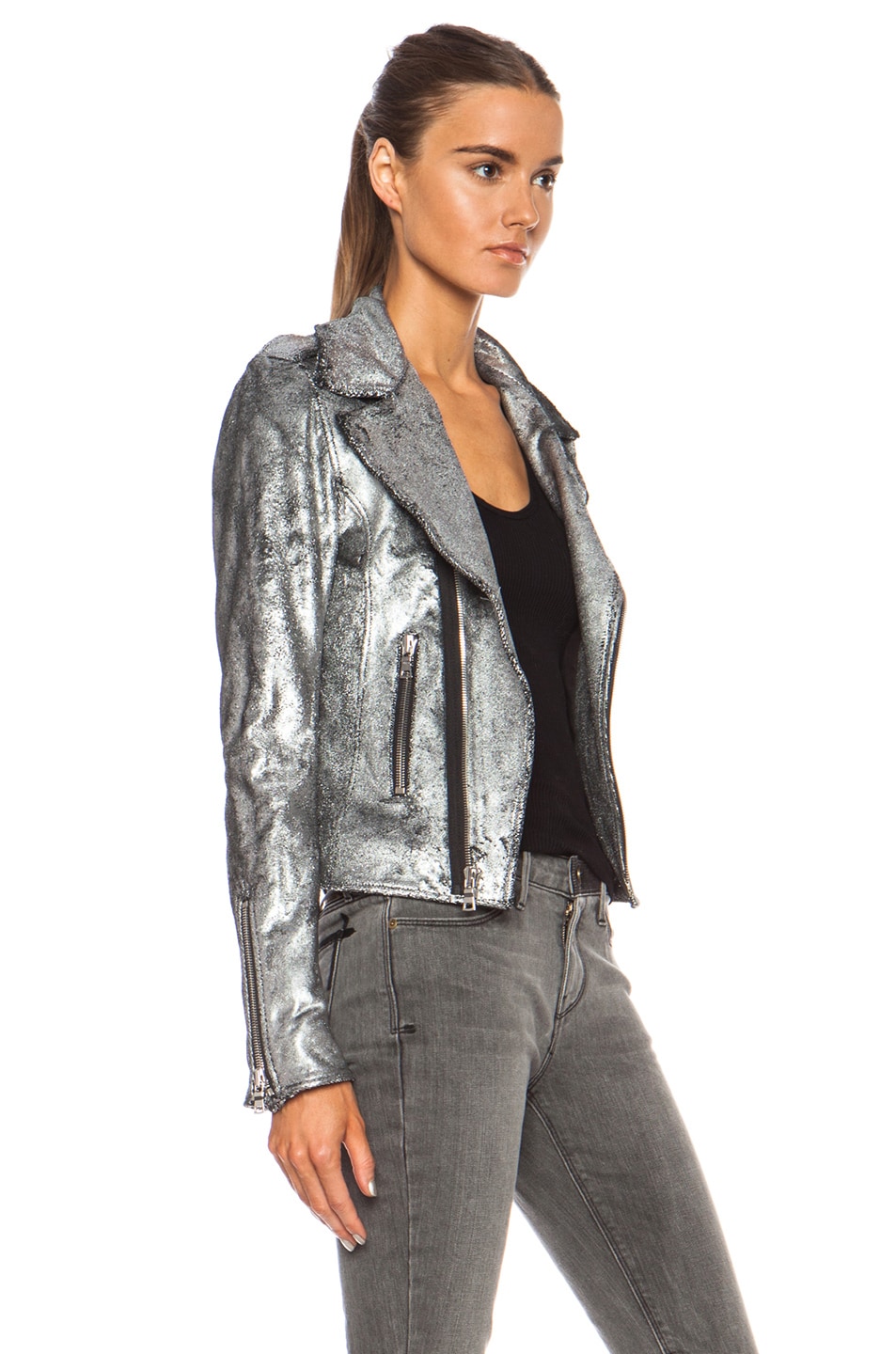 RTA Biker Space Cowboy Leather Jacket in Silver | FWRD