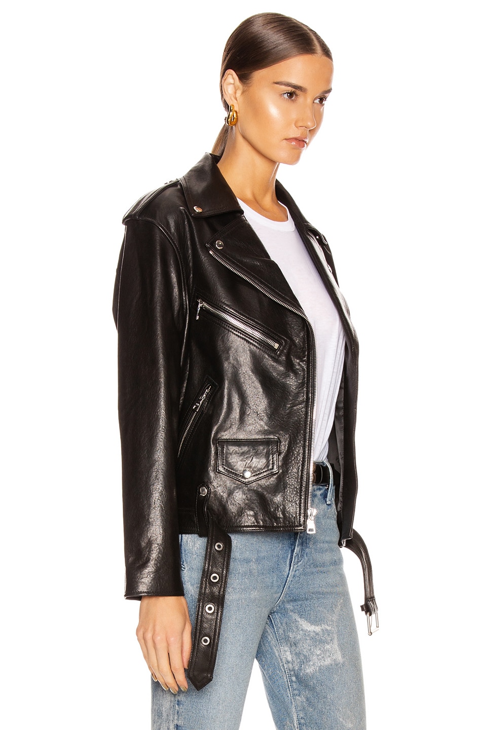 RTA Eryn Leather Jacket in Black Wet | FWRD