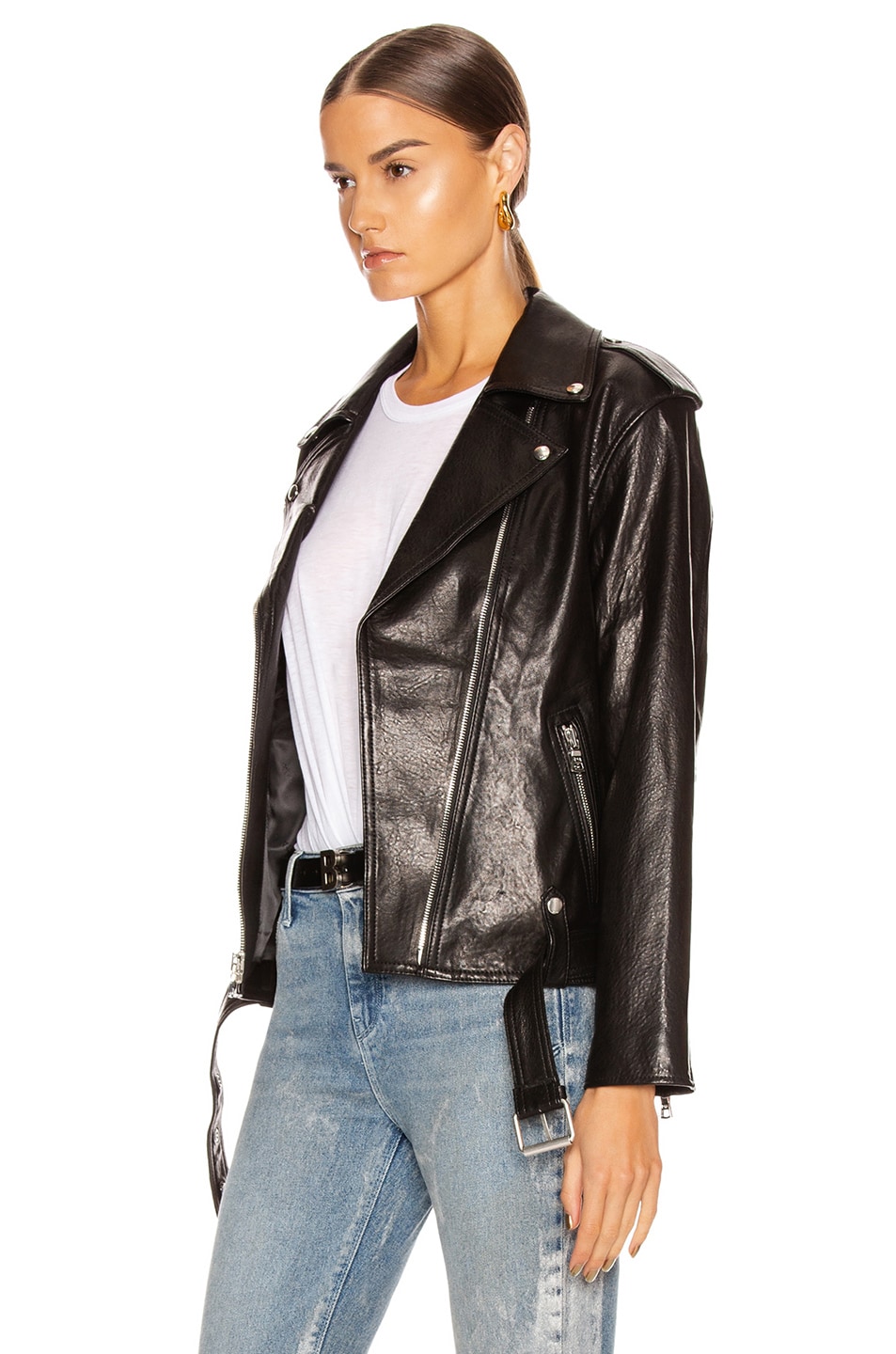 RTA Eryn Leather Jacket in Black Wet | FWRD