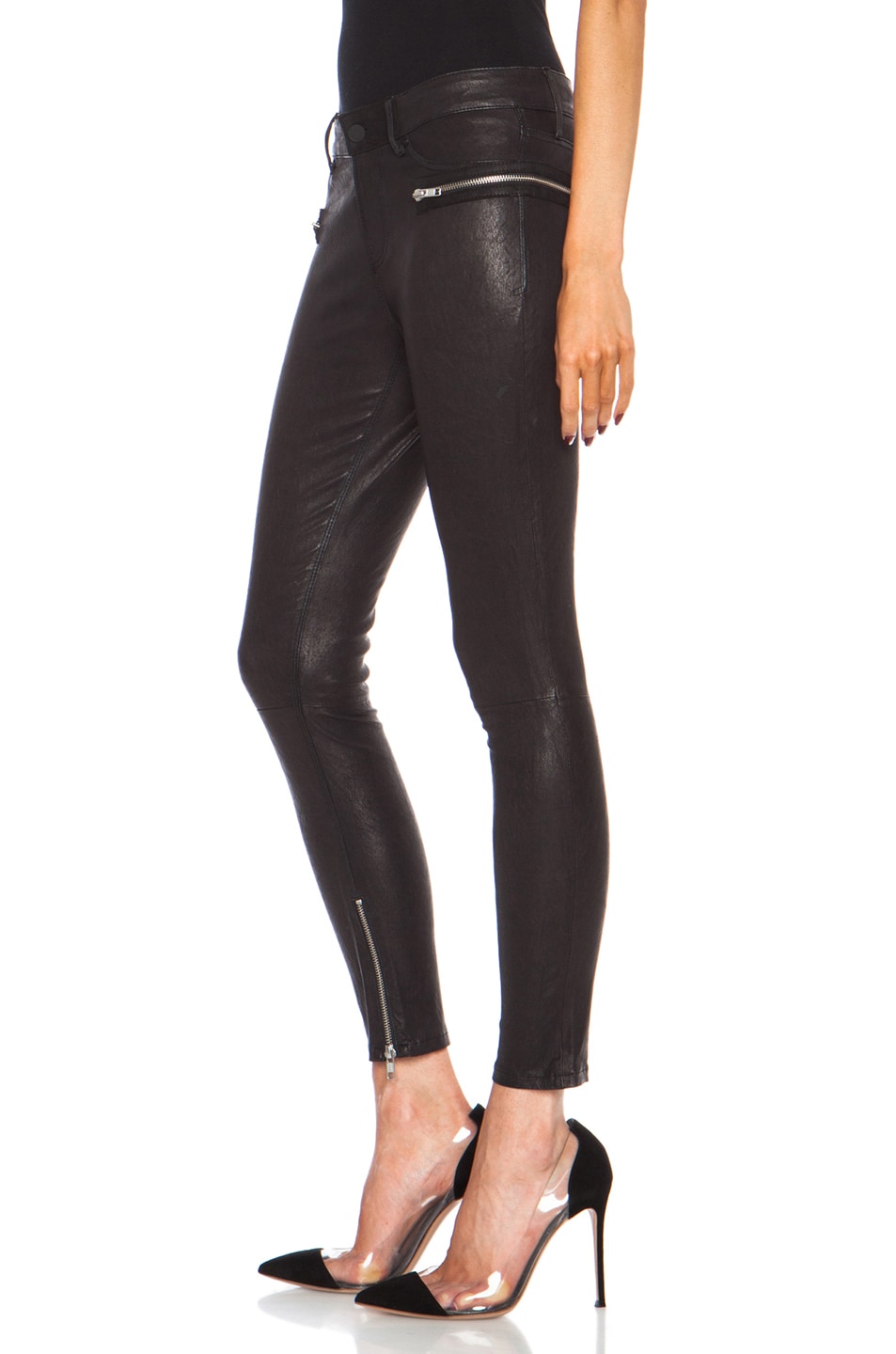 RTA Hip Zipper Leather Pant in Black FWRD