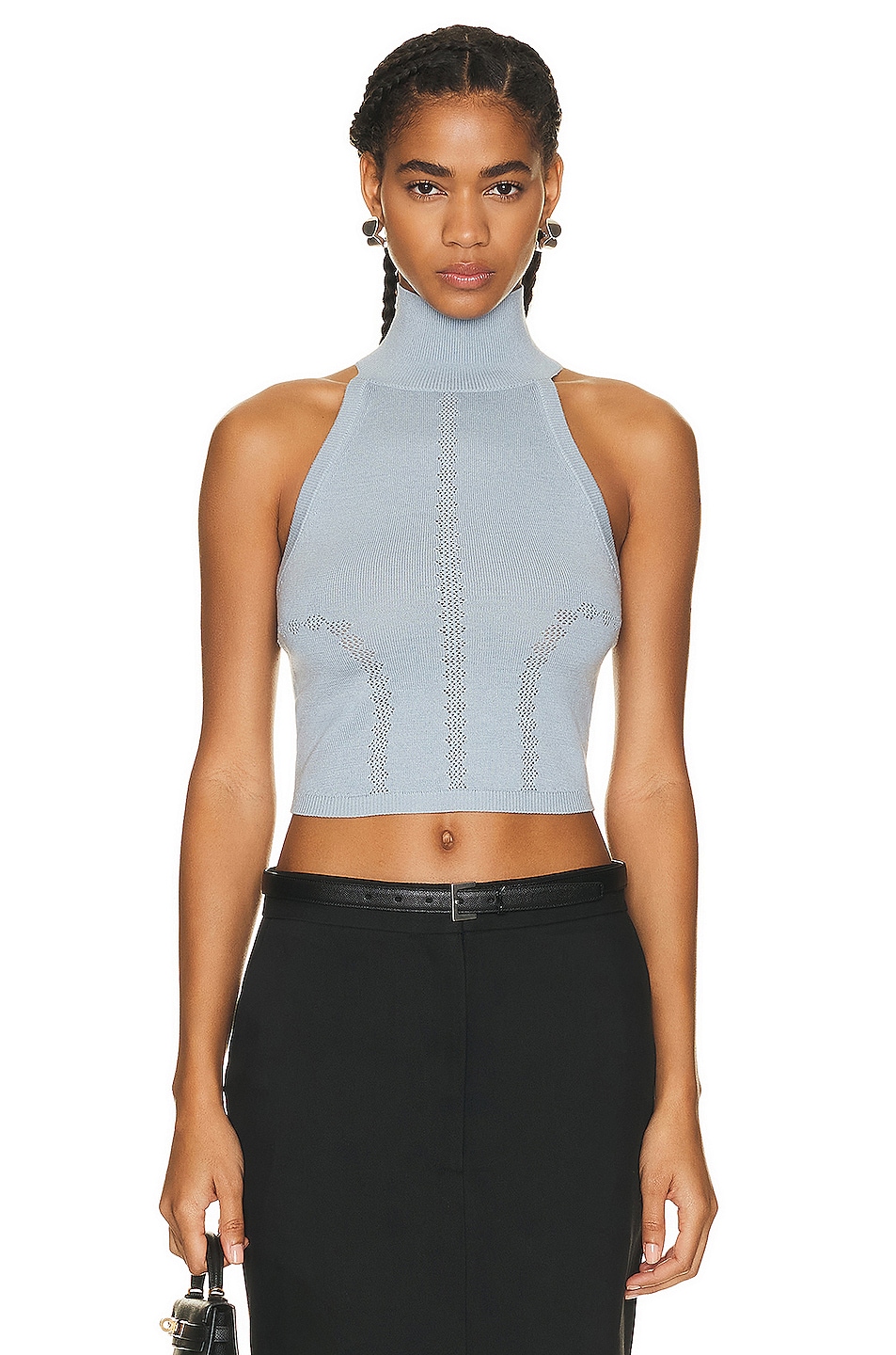 Image 1 of RTA High Neck Sweater Top In Dusty Blue in Dusty Blue