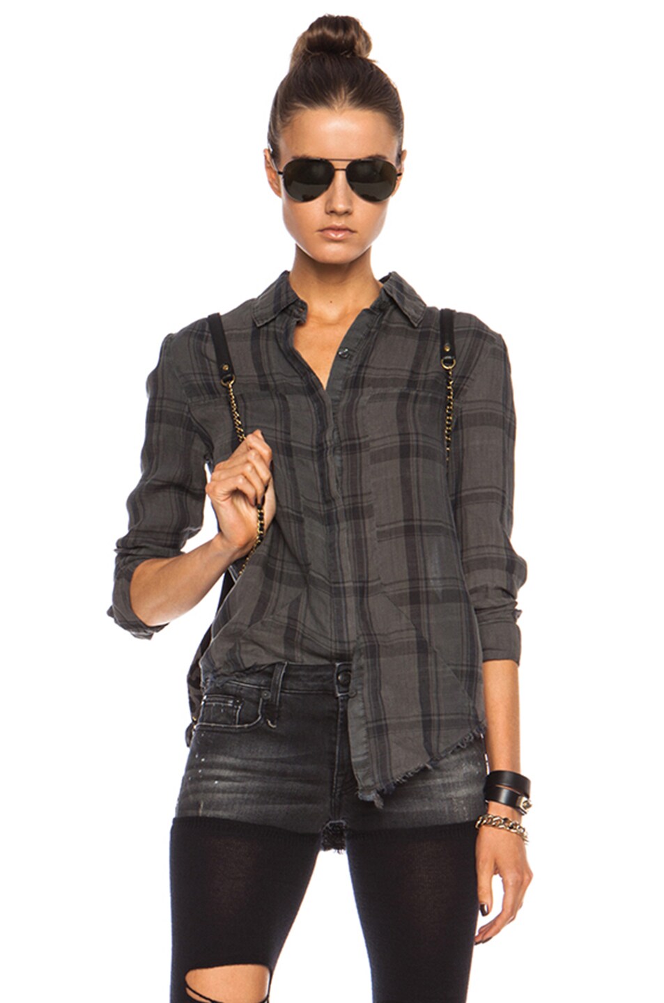 Image 1 of RTA Industrial Linen Top in Grey Plaid