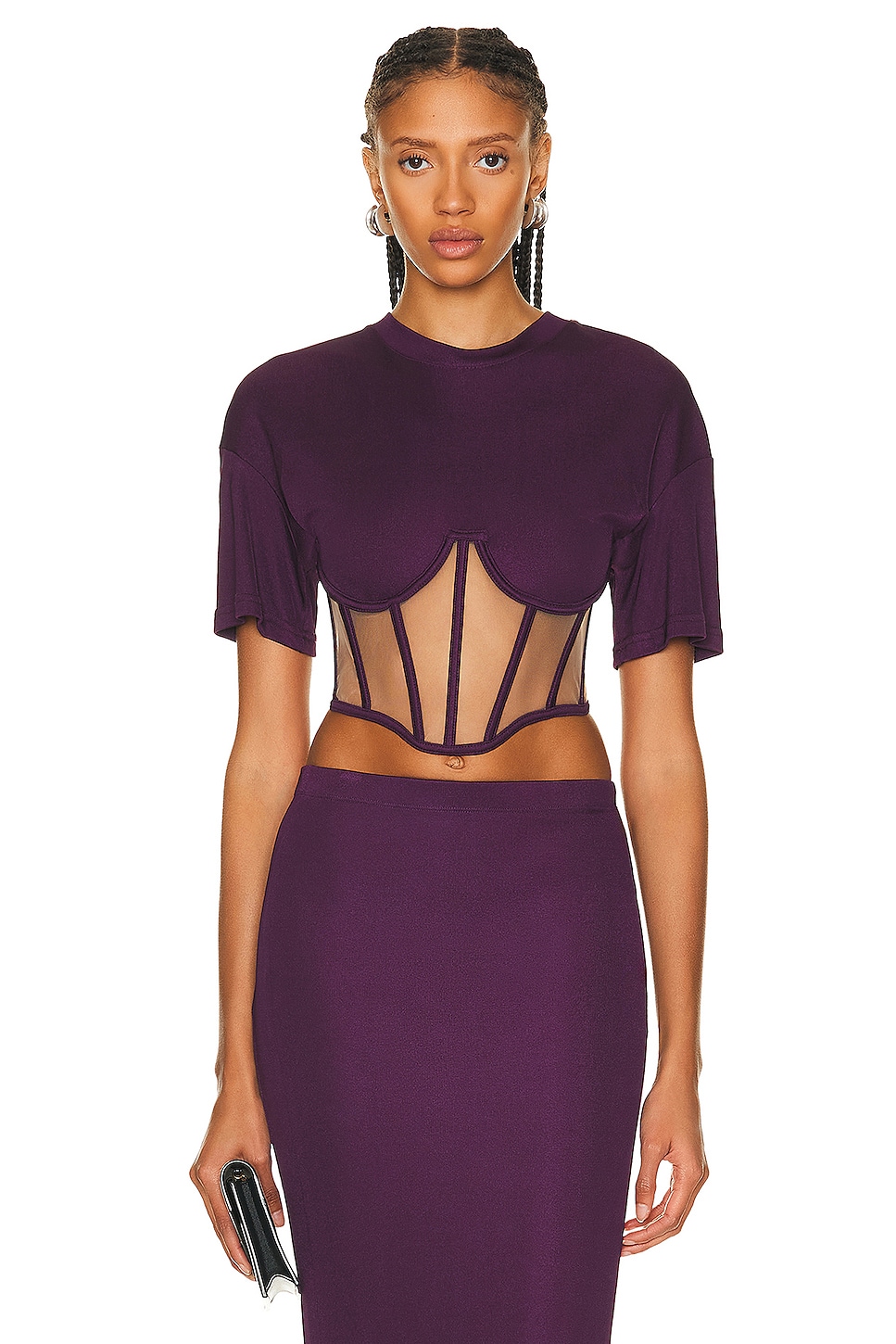 Image 1 of RTA Short Sleeve Corset Top in Grape