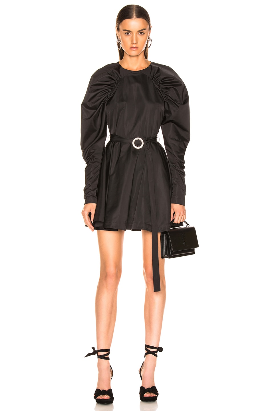 Image 1 of ROTATE Puff Sleeve Belted Mini Dress in Black