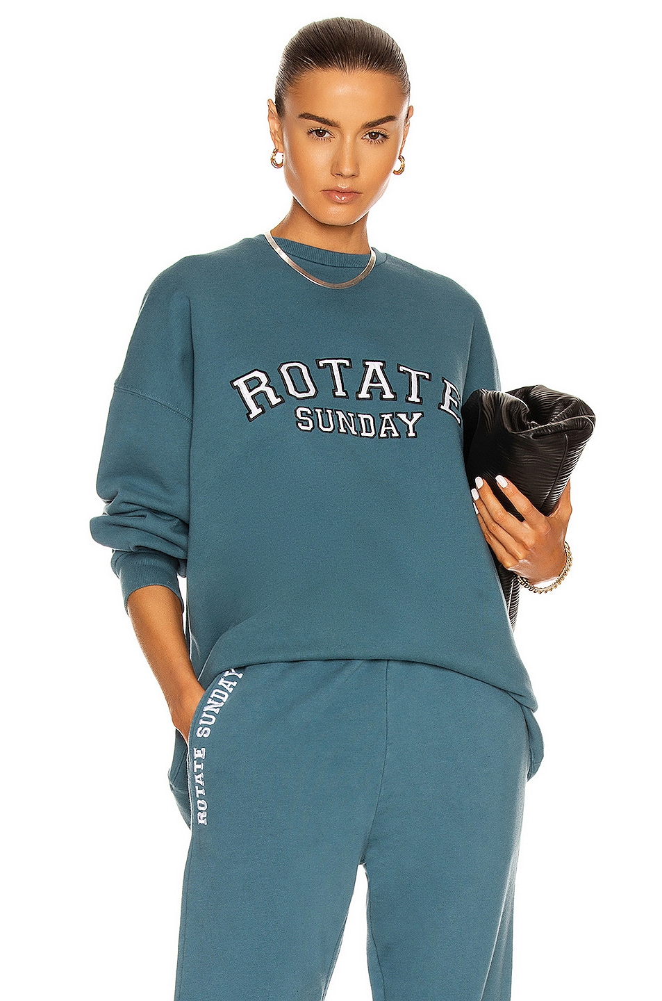 Image 1 of ROTATE SUNDAY Iris Crewneck Sweatshirt in Mallard Blue