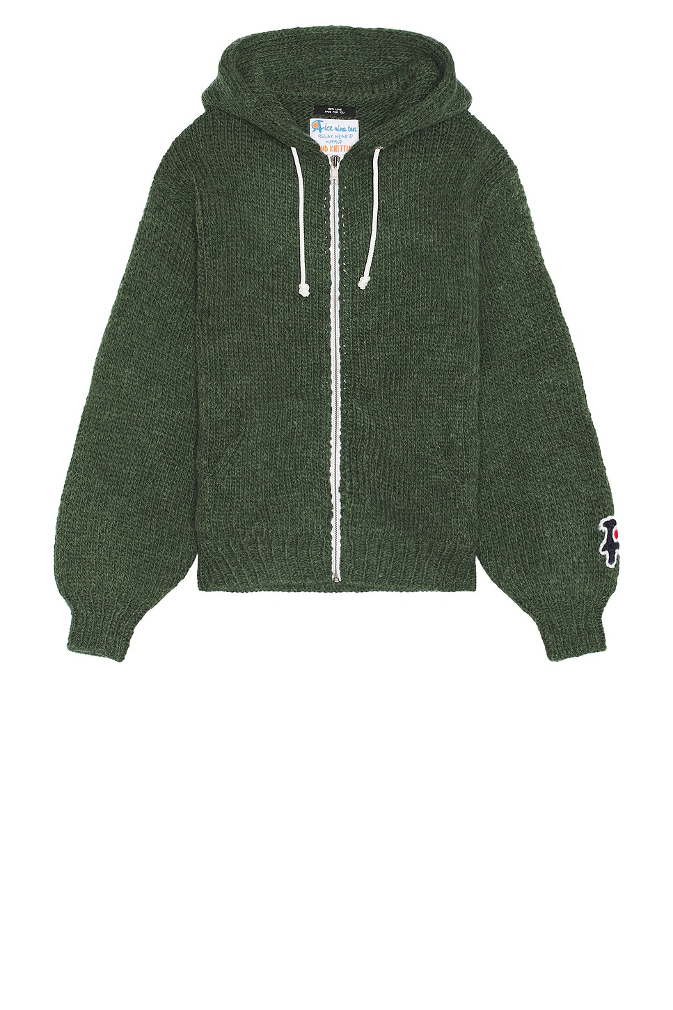 Hand Knitted Zip Hoodie in Green