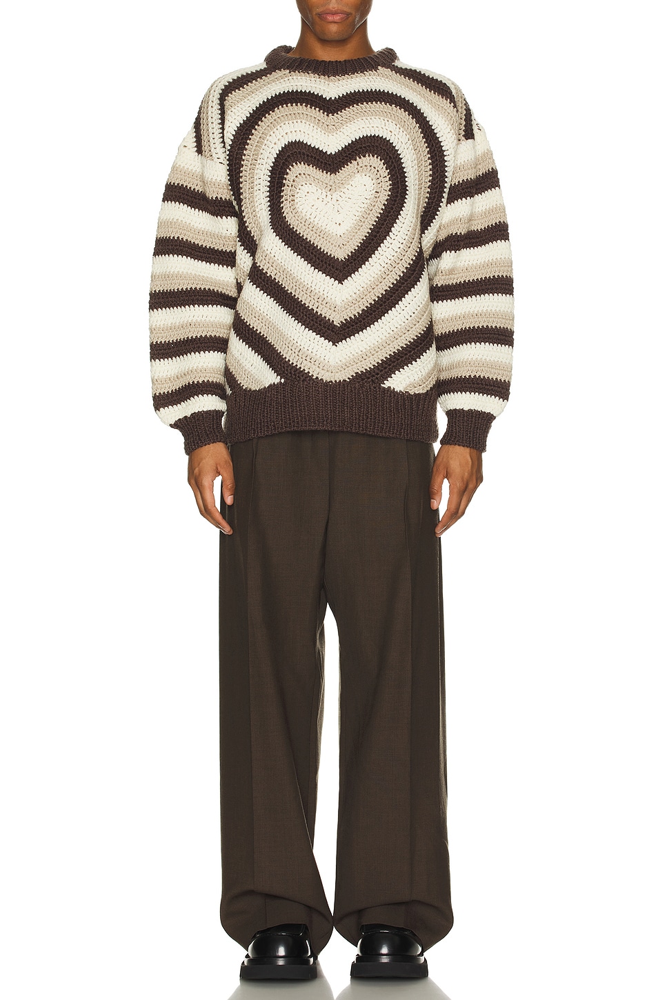 Image 1 of rice nine ten Hearty Hand Knit Sweater in Brown