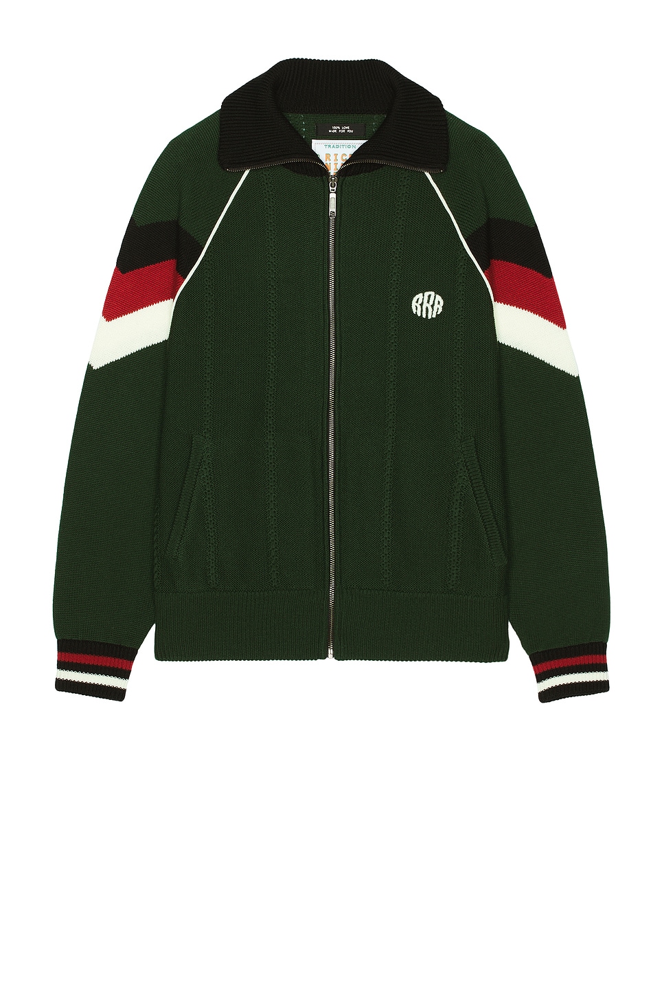 Knitted Zip Track Jacket in Dark Green