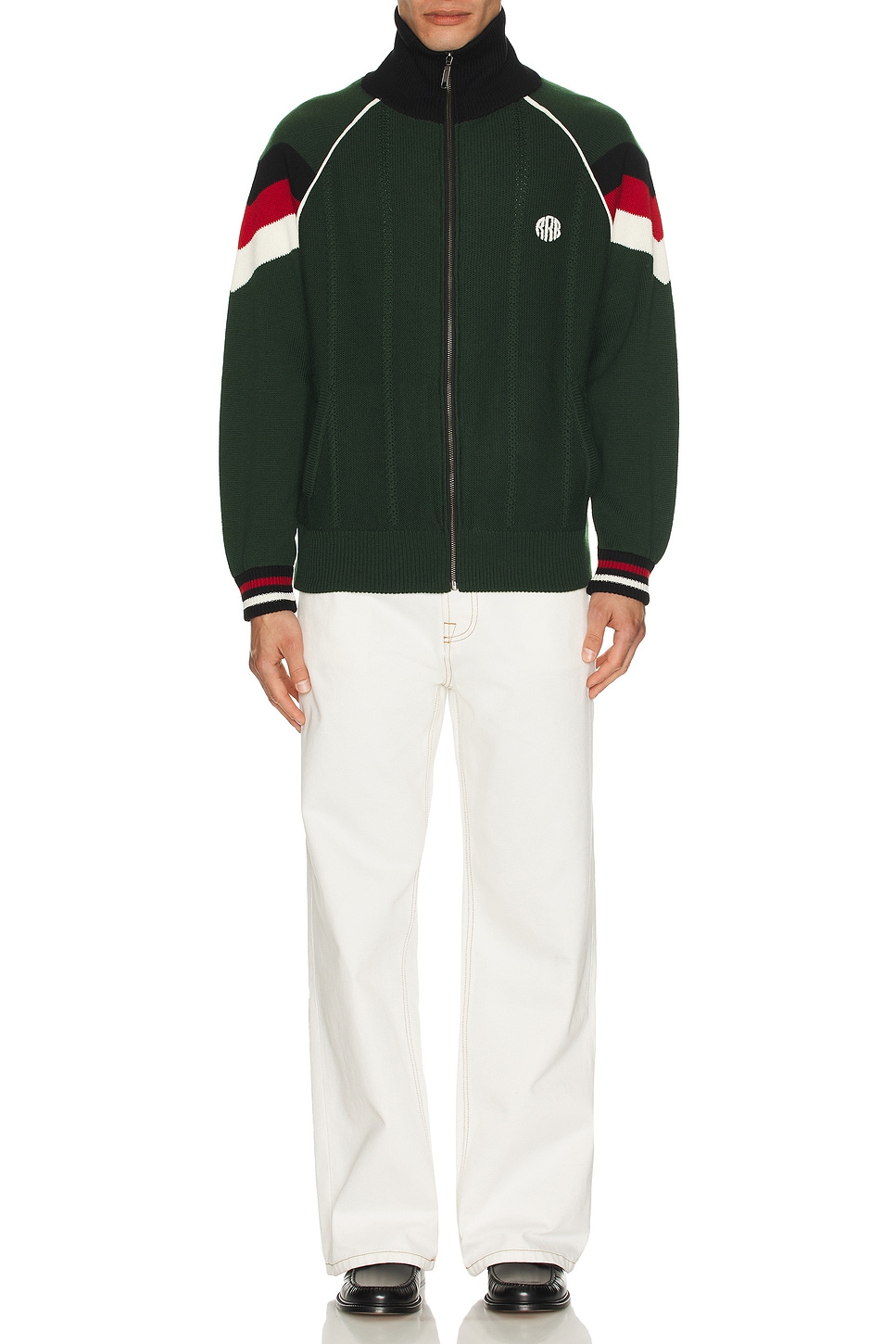 Image 1 of rice nine ten Knitted Zip Track Jacket in Dark Green