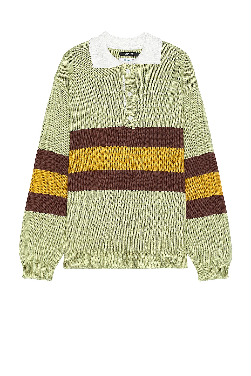 Image 1 of rice nine ten Hand Knitting Rugby Shirt in Tea Green