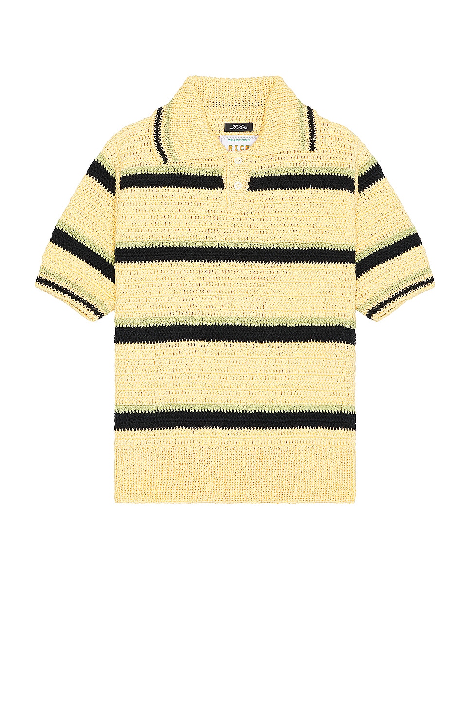 Image 1 of rice nine ten Crochet Hand Knit Polo Shirt in Yellow