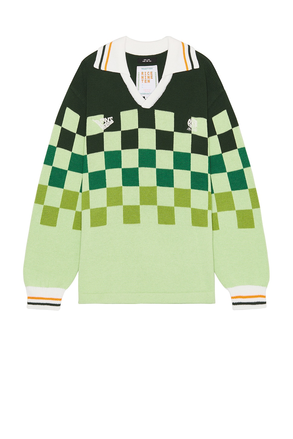 Image 1 of rice nine ten Knitting Checkered Soccer Jersey in Light Green