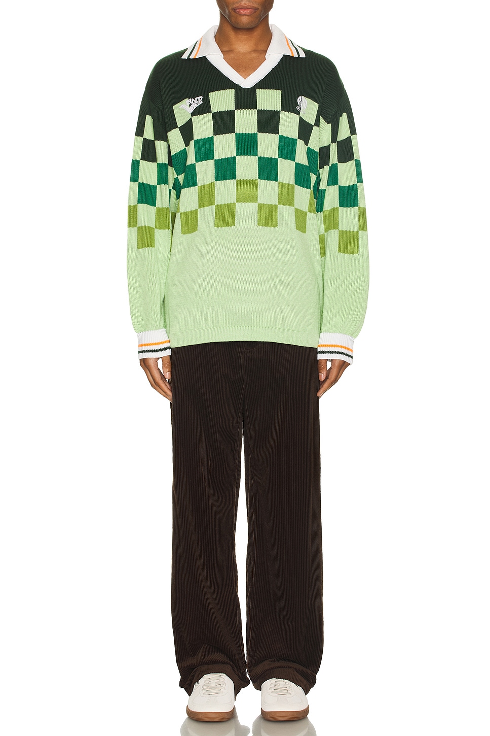 Image 1 of rice nine ten Knitting Checkered Soccer Jersey in Light Green