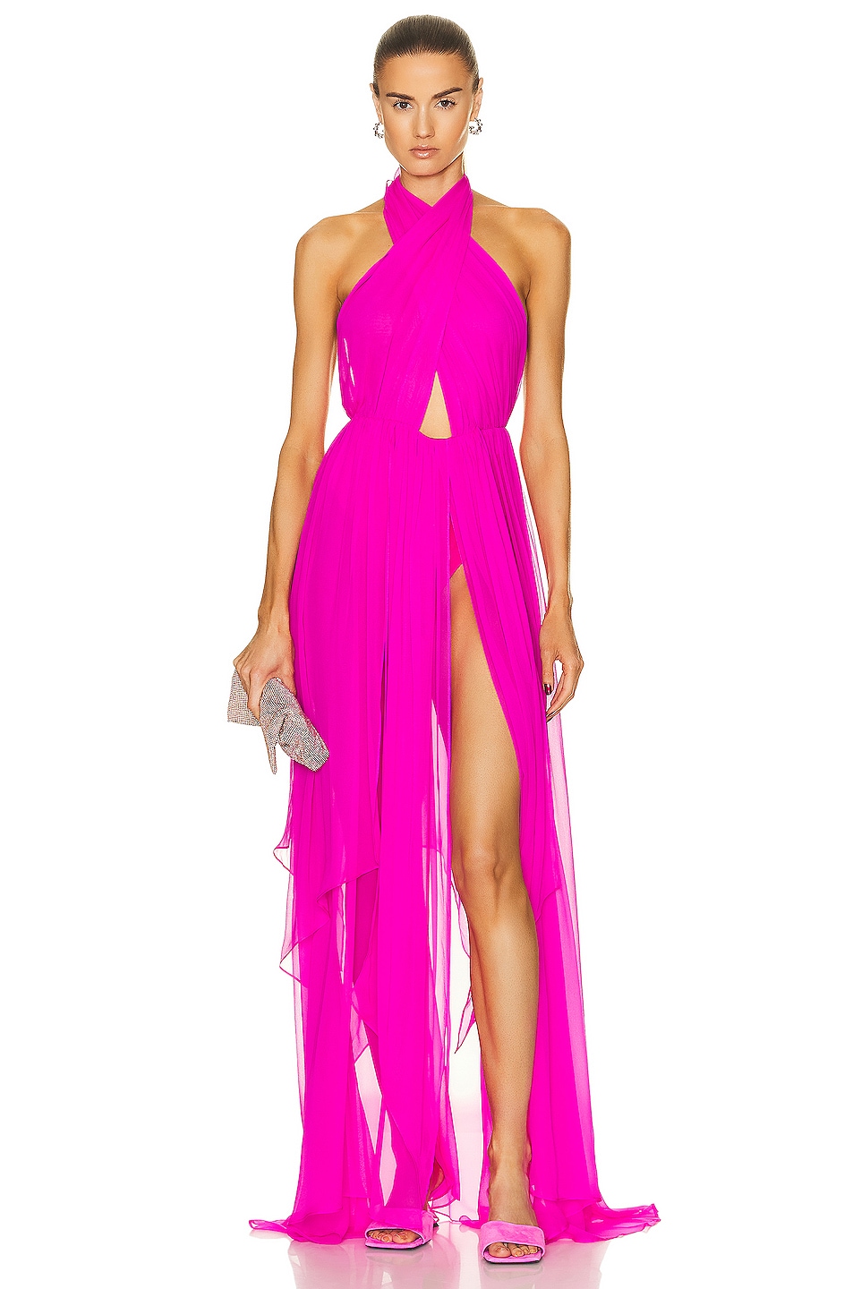 Image 1 of retrofete Ina Silk Dress in Neon Pink
