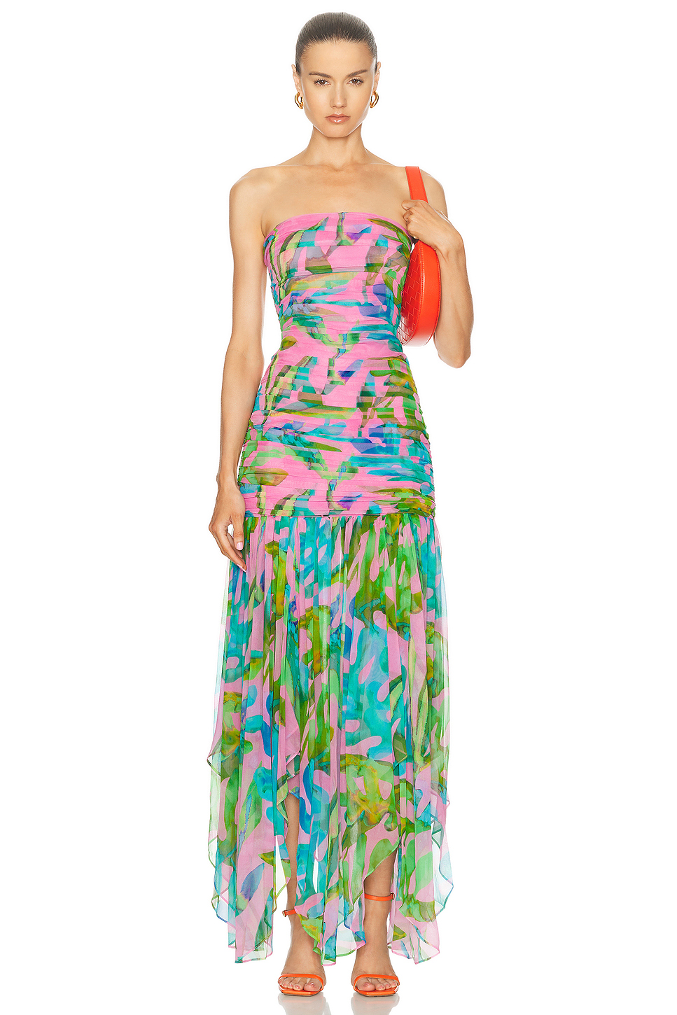 Image 1 of retrofete Teryn Silk Dress in Jade Tropical Leaf