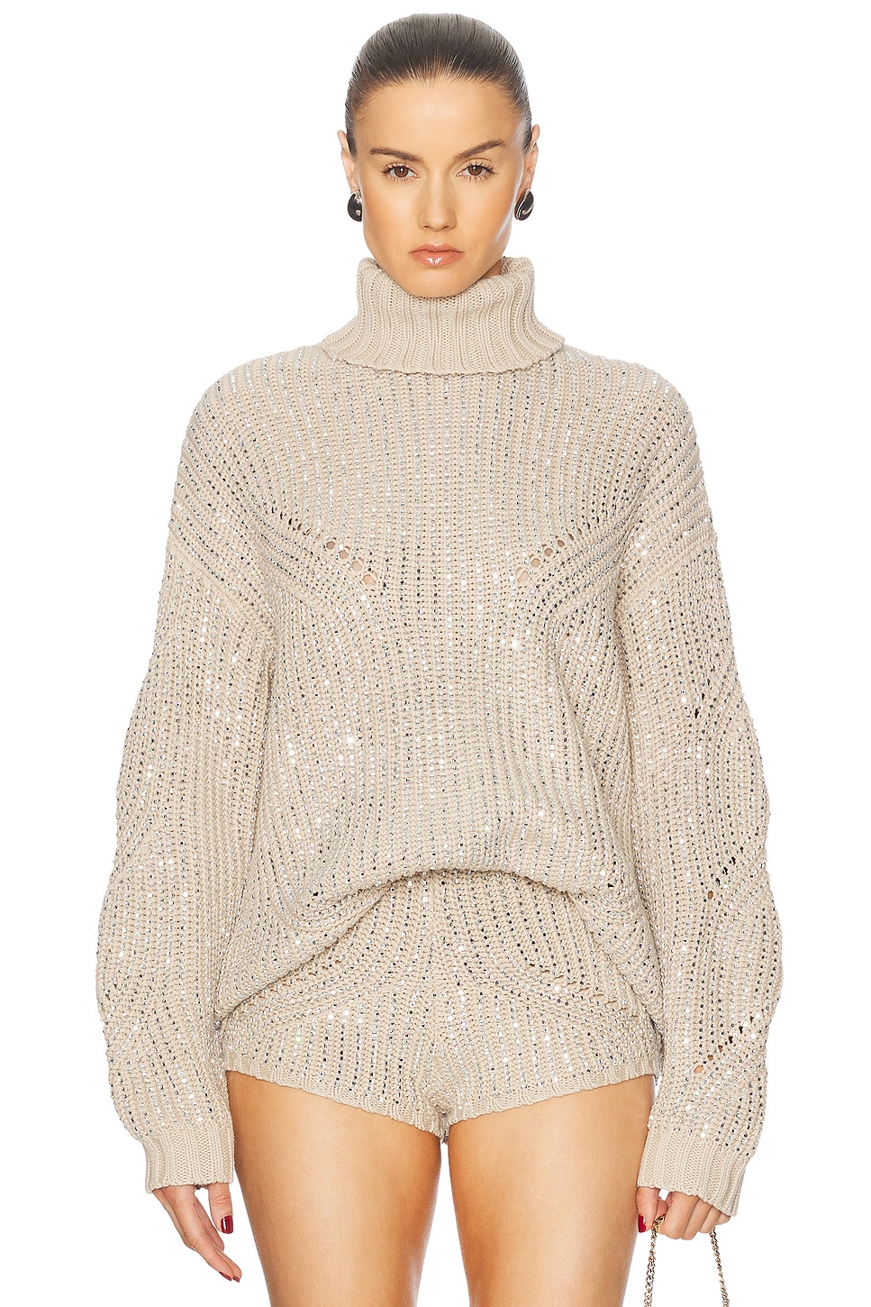 Image 1 of retrofete Camden Embellished Sweater in Latte & Silver