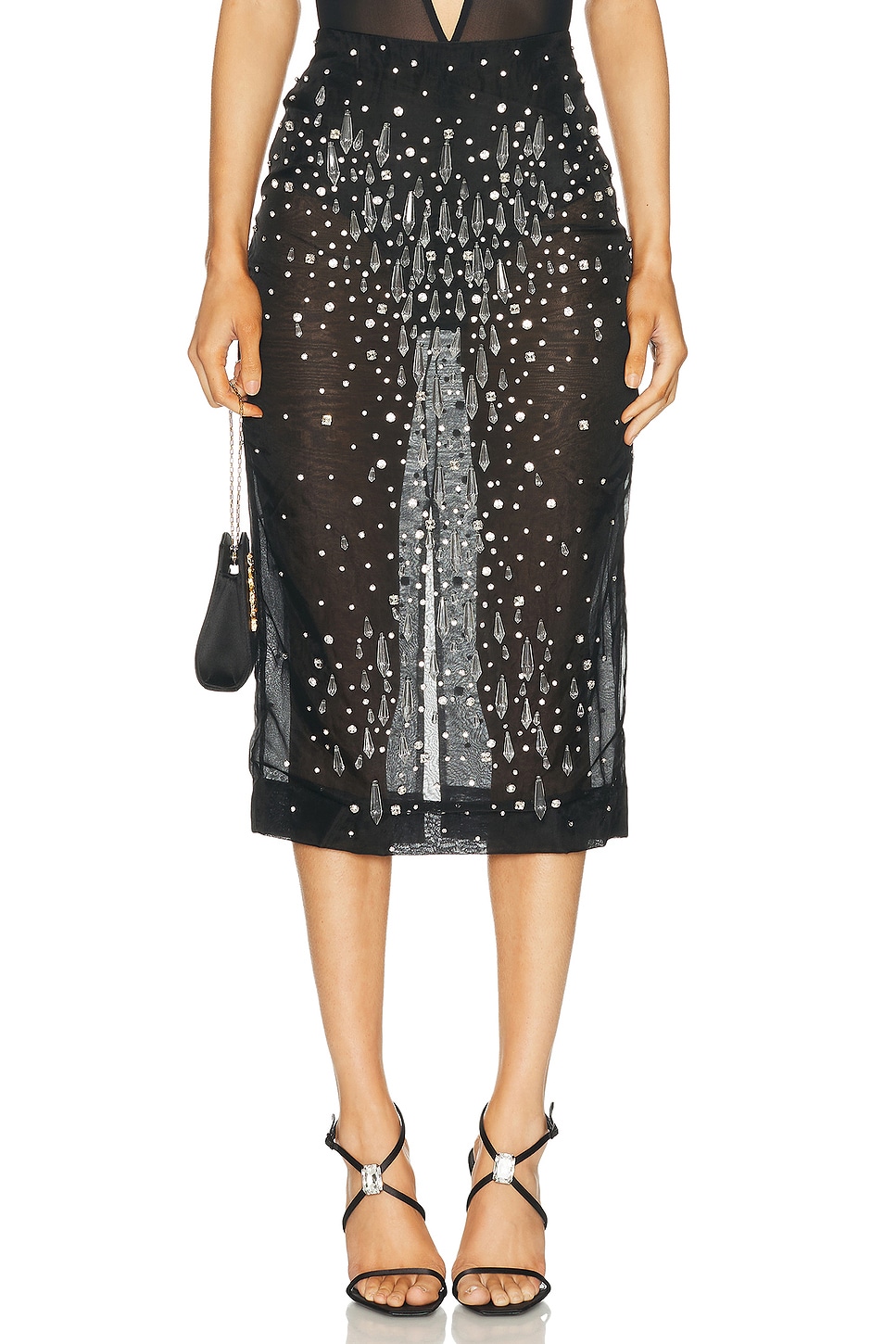 Image 1 of retrofete Isabel Embellished Skirt in Black & Silver