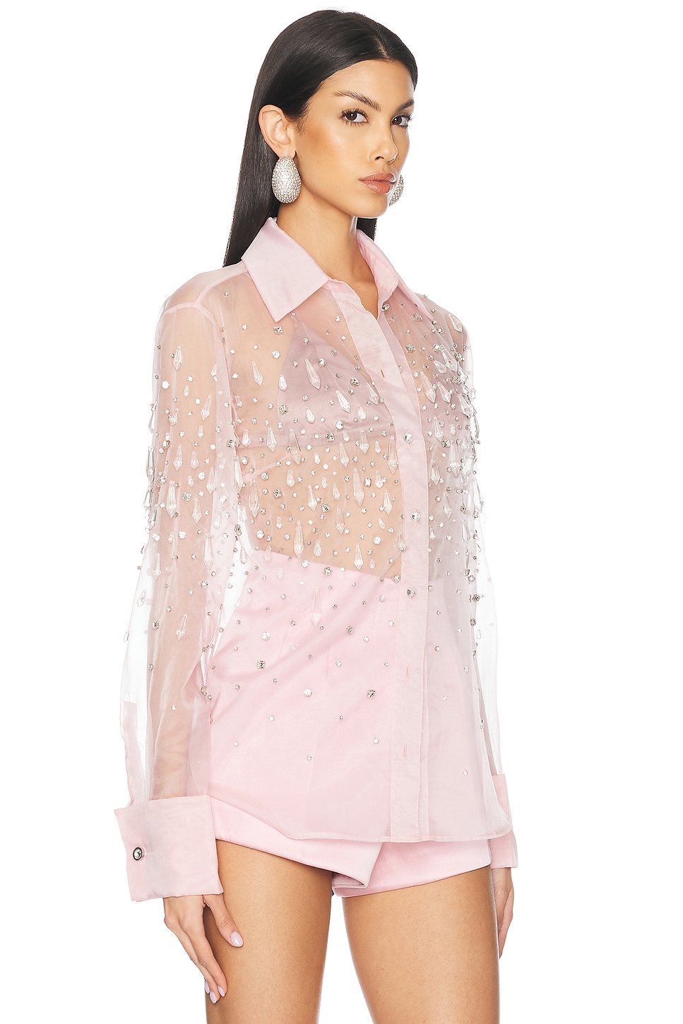 Shop Retroféte Aubriella Embellished Shirt In Earl Rose