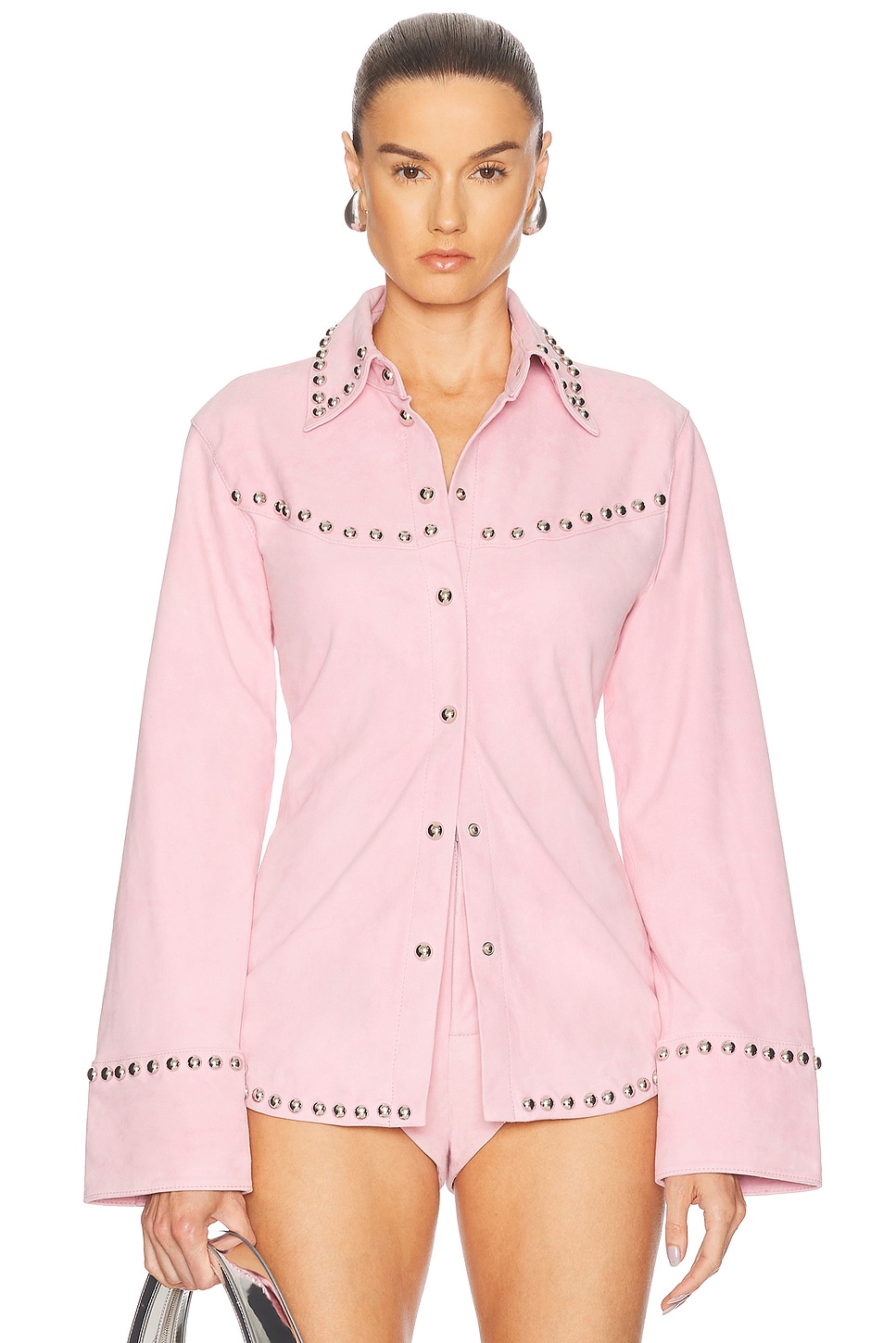 Image 1 of retrofete Palmira Suede Shirt in Primrose
