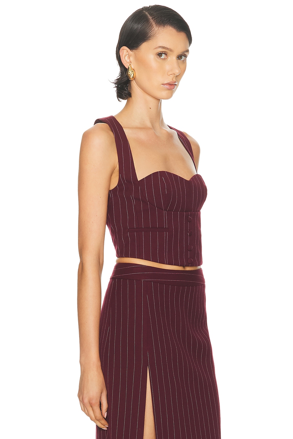 Retroféte Monet Waistcoat Top In Burgundy