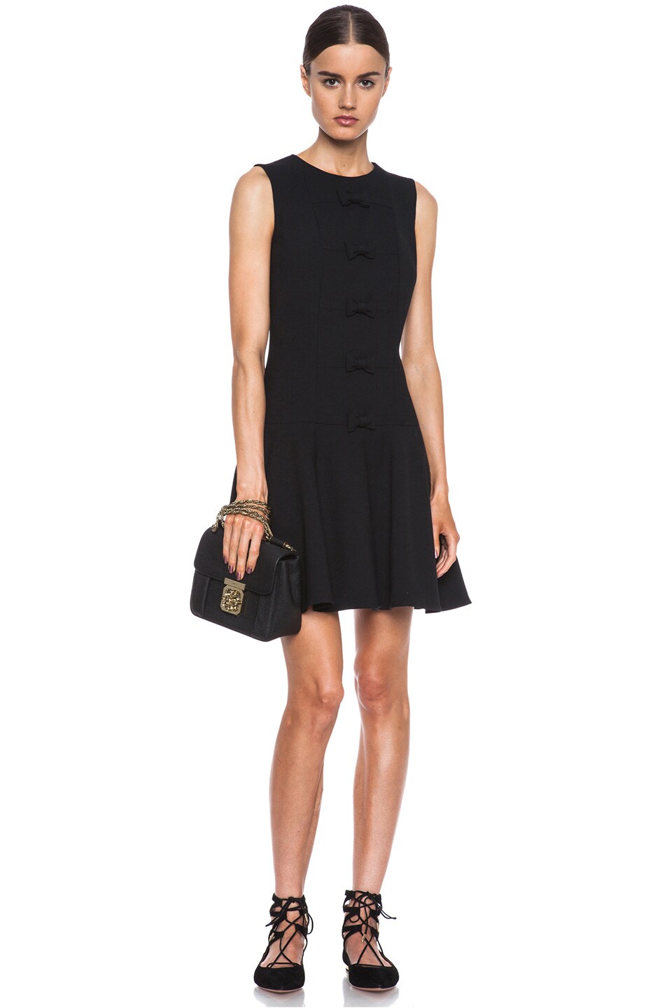Image 1 of Red Valentino Stretch Crepe Dress with Bow Detail in Black