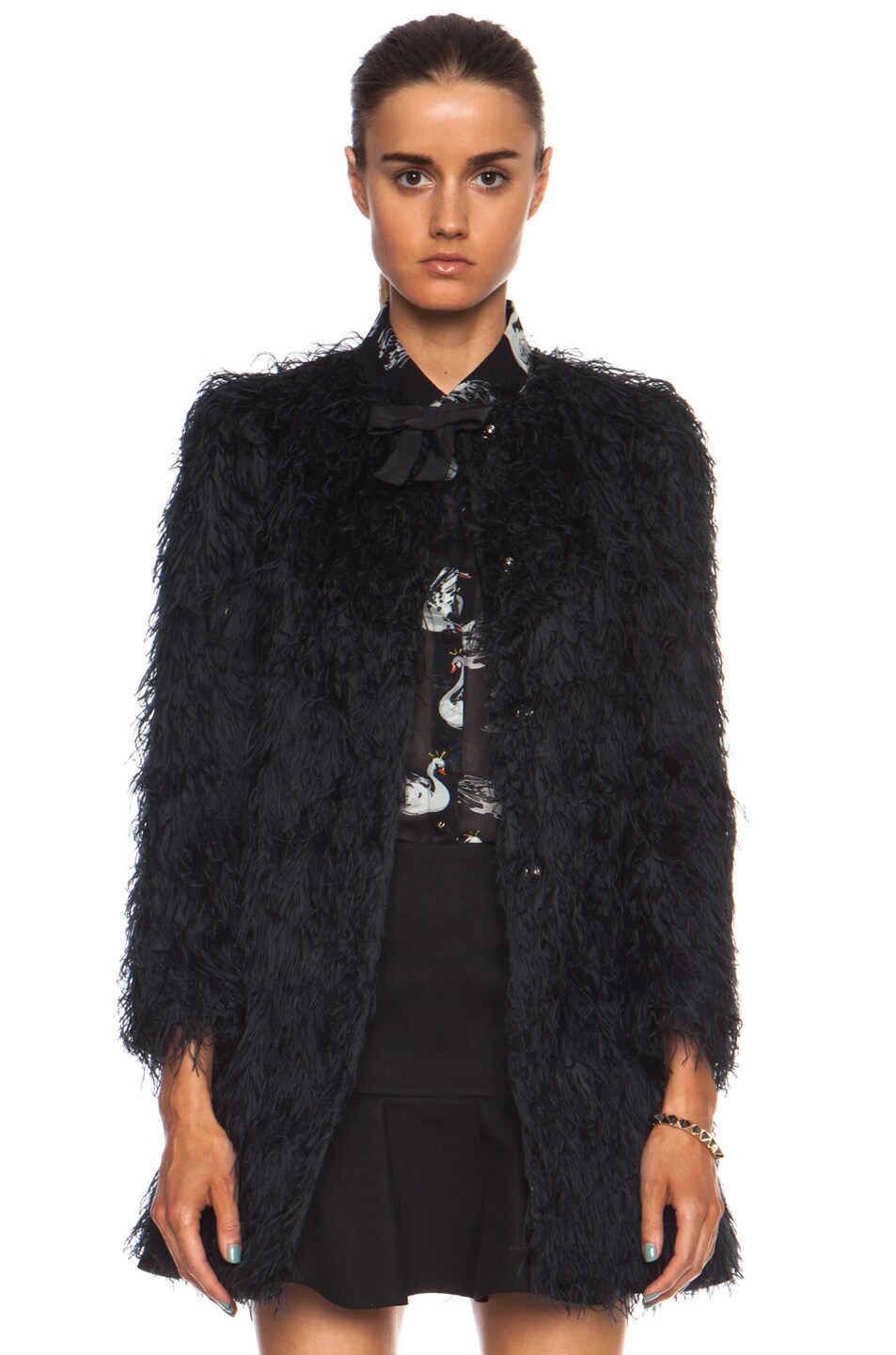 Image 1 of Red Valentino Fuzzy Faille Poly Jacket in Black