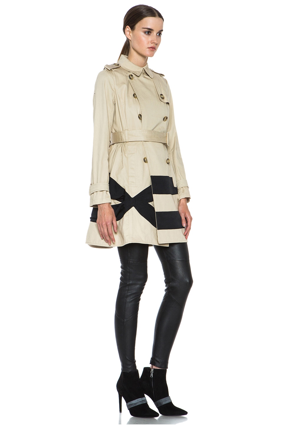 Red Valentino A-Line Cotton Trench Coat in Khaki | FWRD