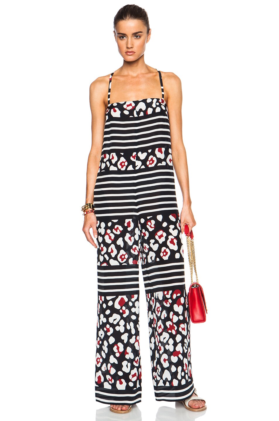 Image 1 of Red Valentino Summer Leopard & Stripe Jumpsuit in Navy