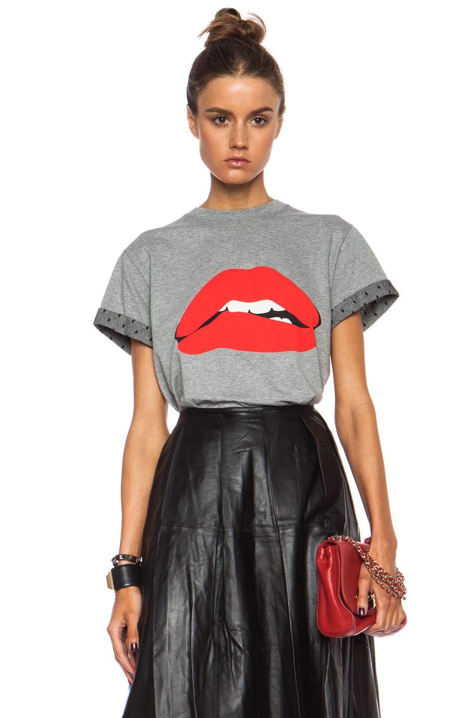 Image 1 of Red Valentino Lip Graphic Cotton Tee in Grey