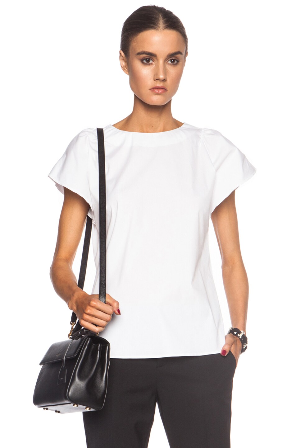 Image 1 of Red Valentino Poplin Ruffle Sleeve Cotton-Blend Top in White