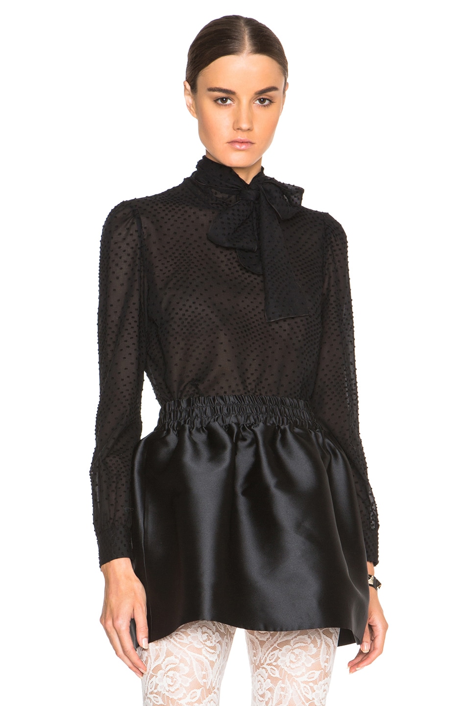 Image 1 of Red Valentino Long Sleeve Neck Tie Top in Black