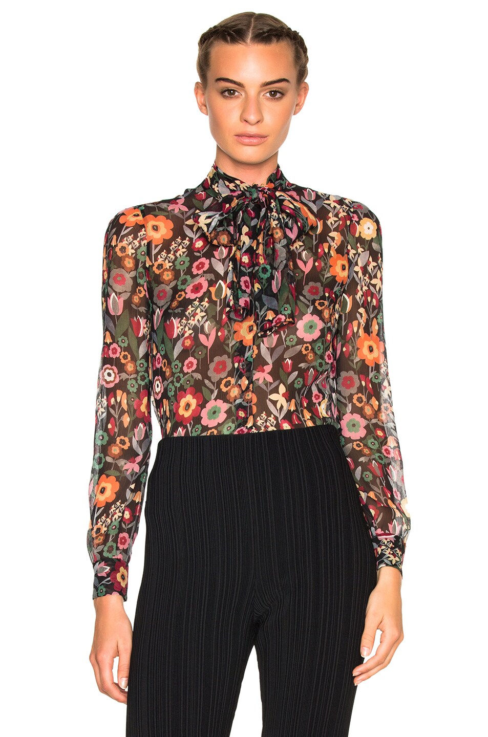 Image 1 of Red Valentino Printed Neck Tie Top in Black
