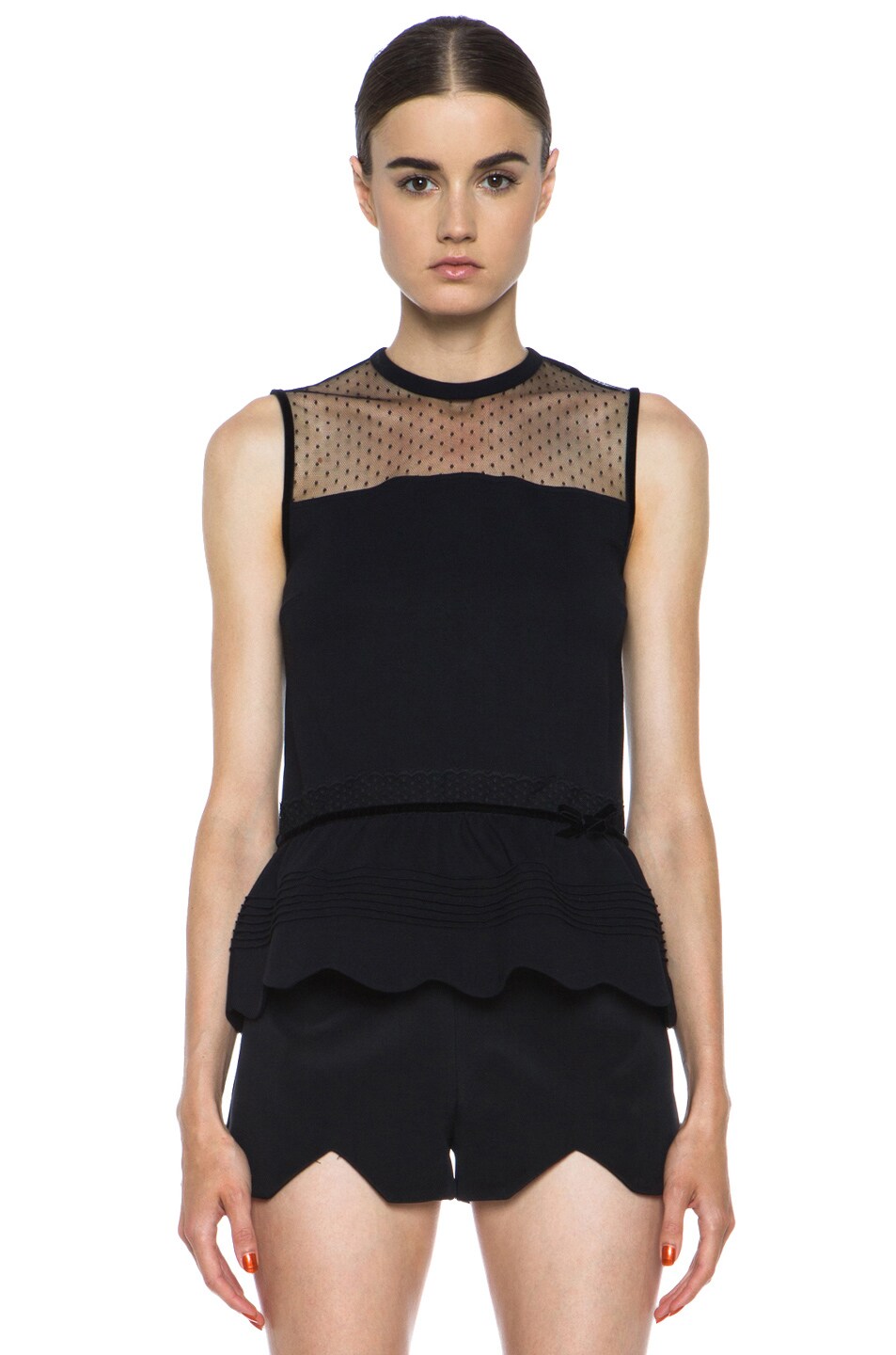 Image 1 of Red Valentino Lace Knit Peplum Top in Black