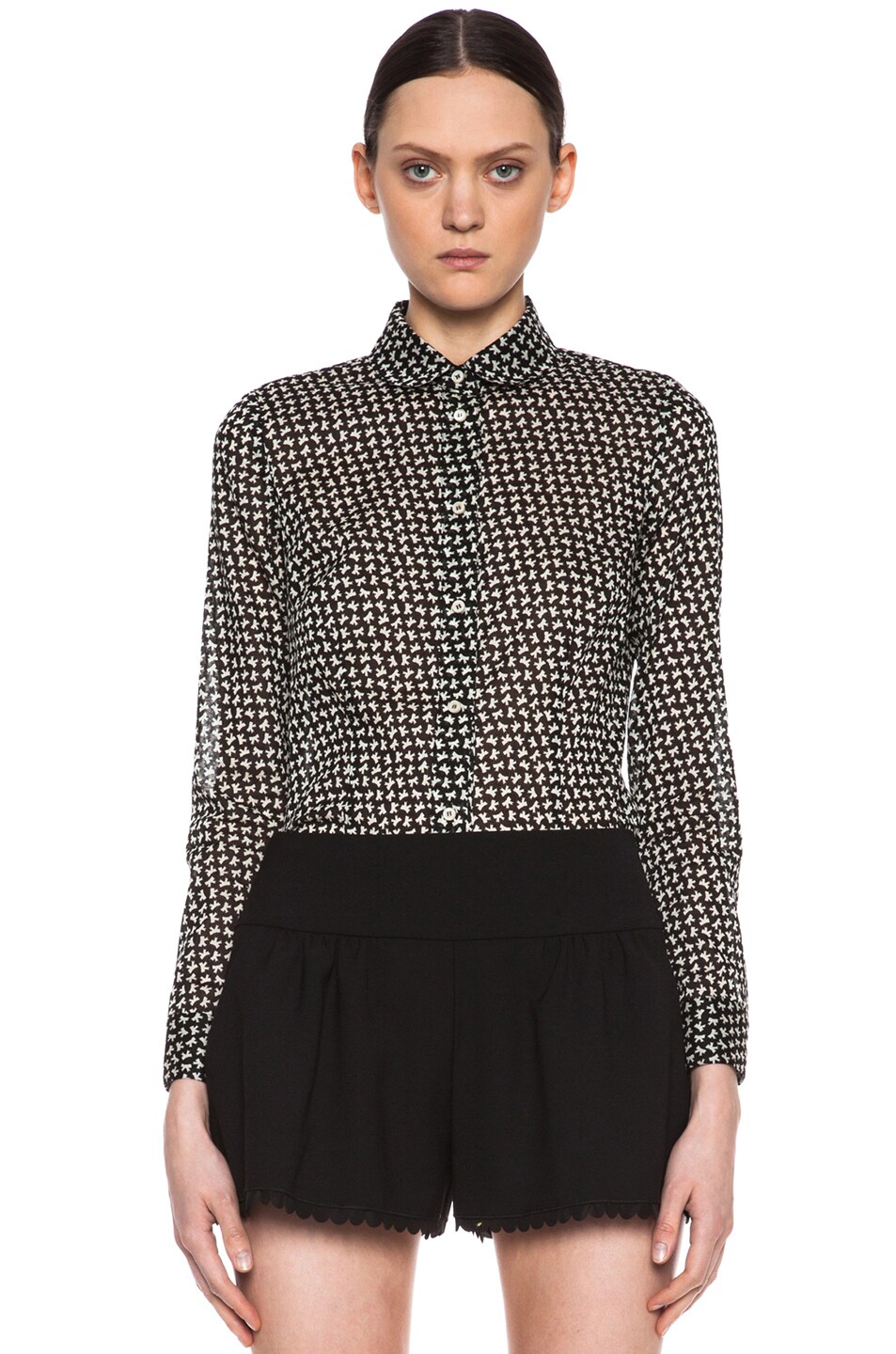 Image 1 of Red Valentino Bow Print Cotton Button Down in Black