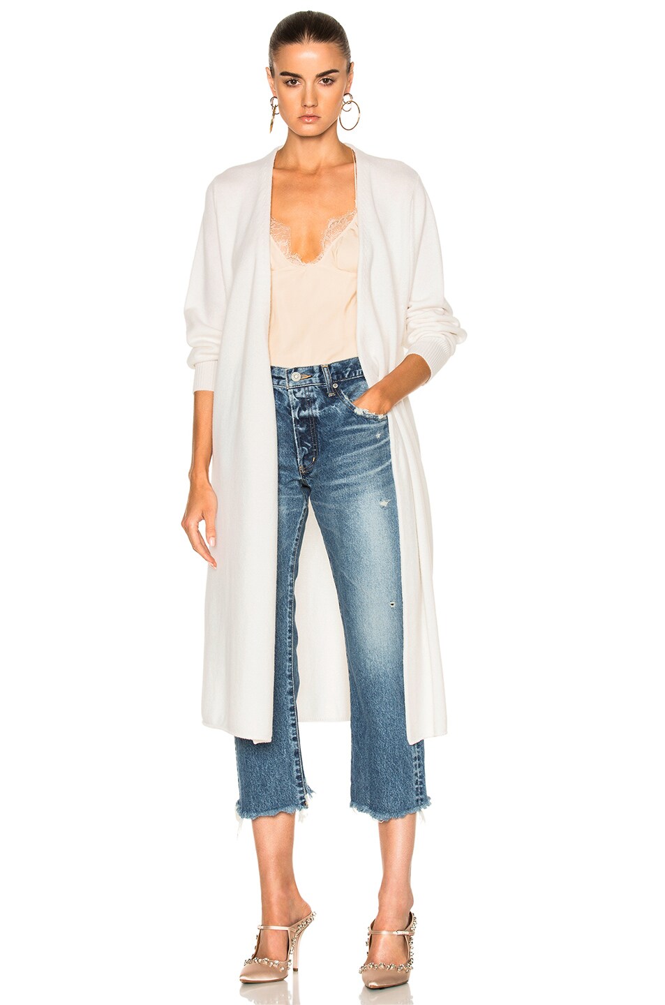 Image 1 of Ryan Roche Long Cardigan Jacket with Belt in Ivory