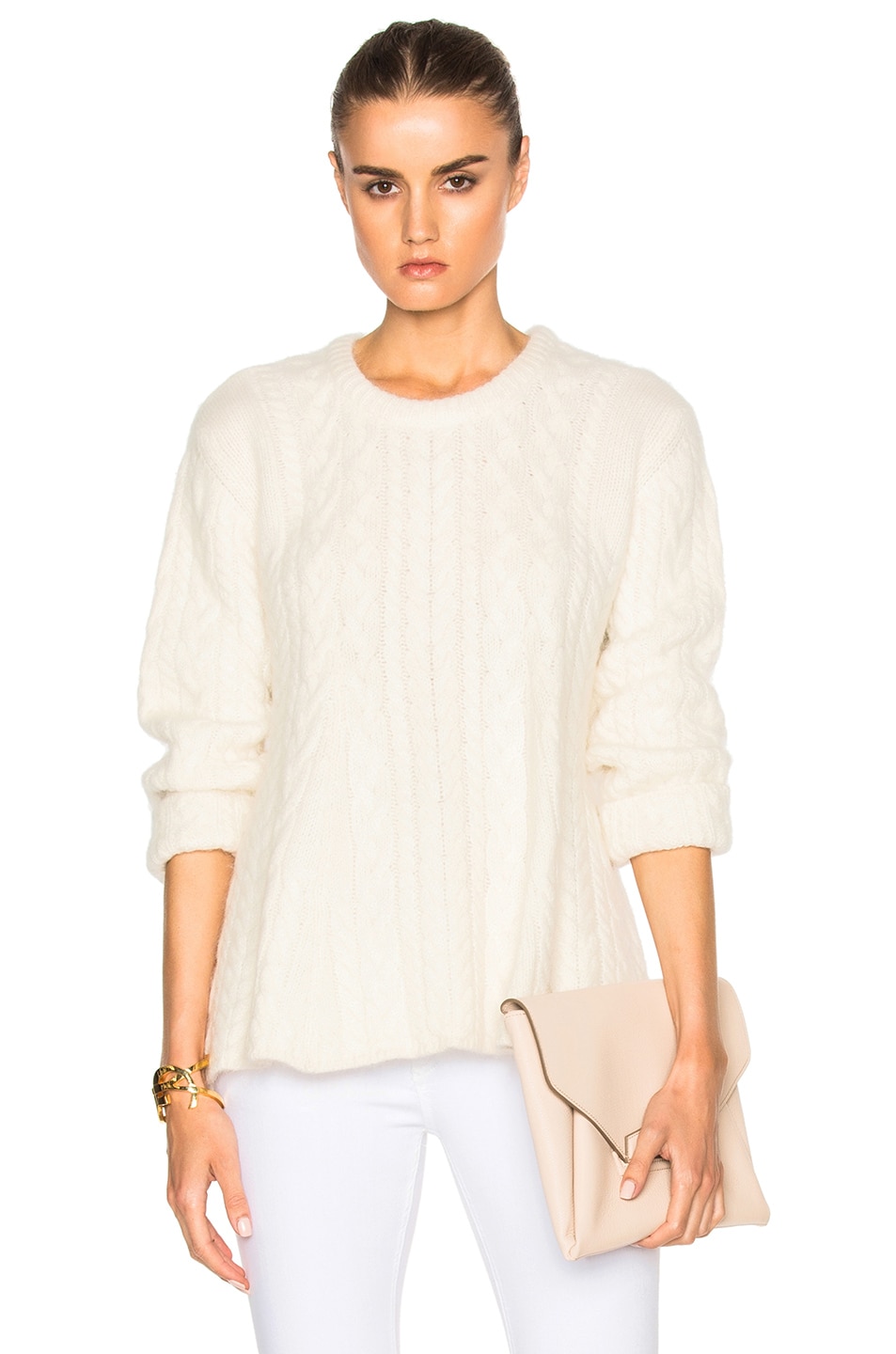 Image 1 of Ryan Roche Cable Sweep Sweater in Ivory