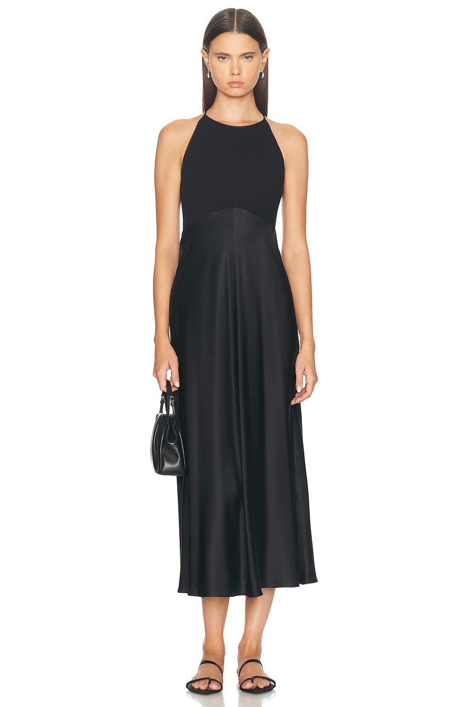 Image 1 of SABLYN Clara Mixed Media Bias Cut Midi Dress in Black