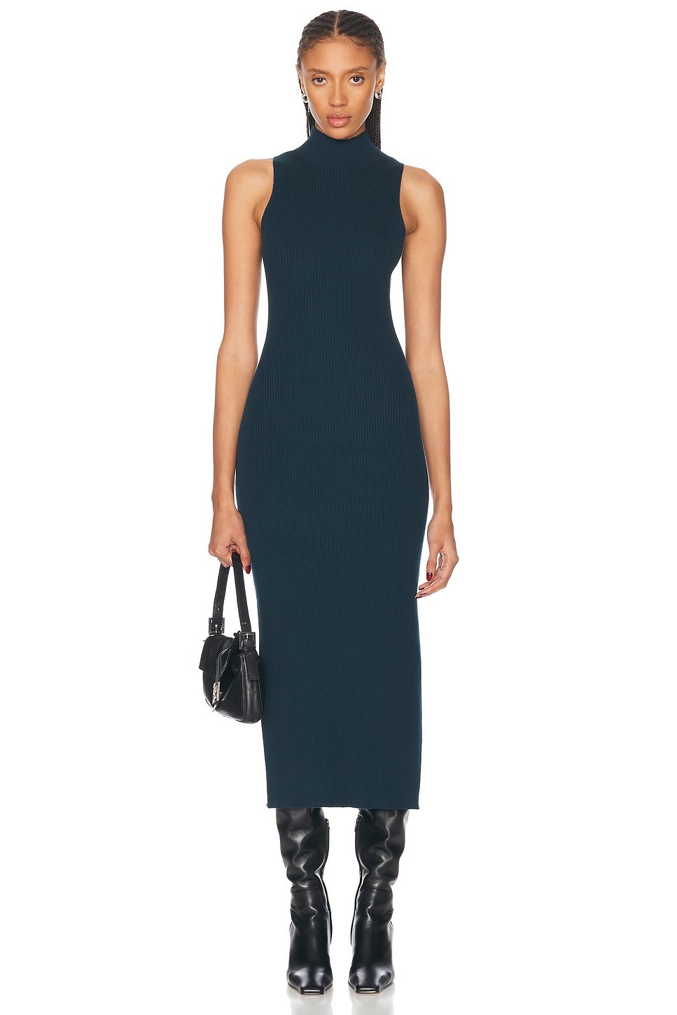 Lauren Mock Neck Fitted Dress in Teal