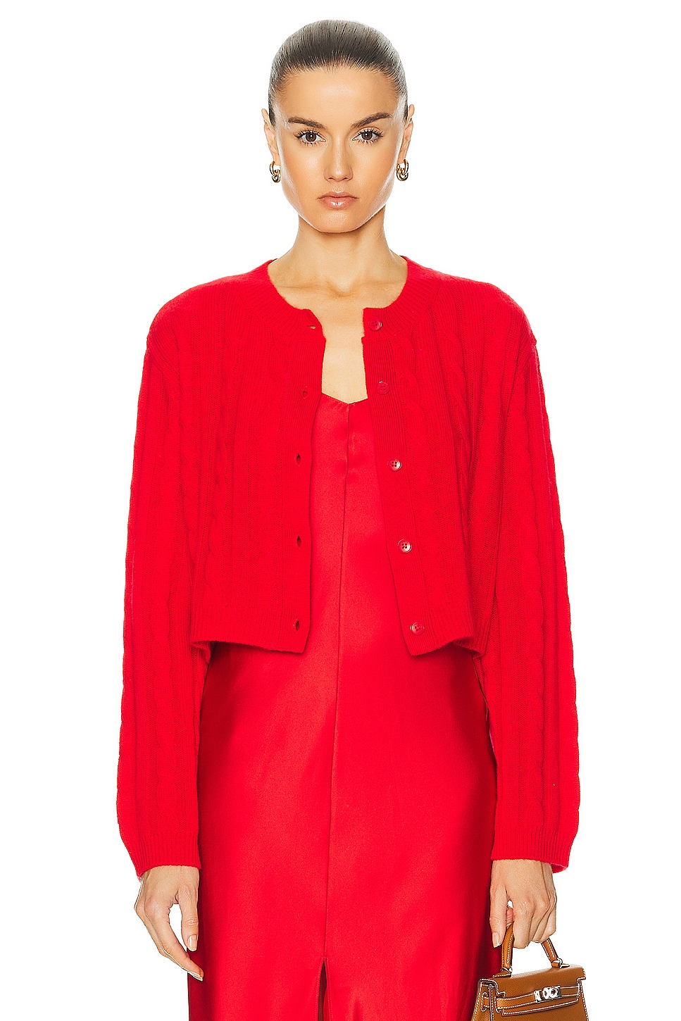 Image 1 of SABLYN Ash Cable Knit Cardigan in Scarlet