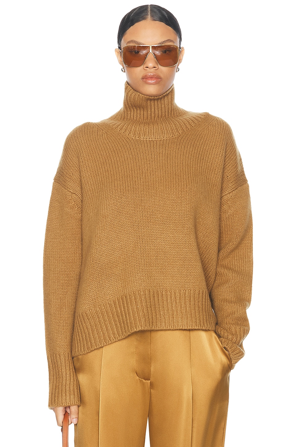 Image 1 of SABLYN Scarlett Mock Neck Drop Shoulder Sweater in Matte Gold